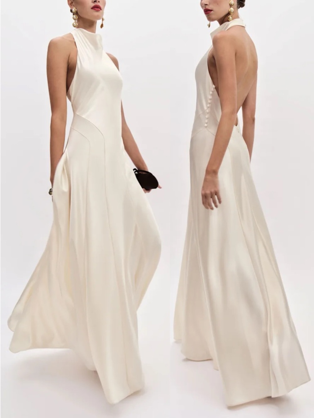 Reformation Roy Satin Dress – Elegant Ivory Halter Gown - Picture 3 of 11